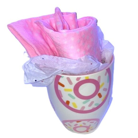 DUNKIN’ DONUTS Pink Sprinkle Doughnut Coffee Mug and Socks GIFT SET - Picture 1 of 9